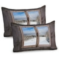 thumbnail image 1 of Ambesonne Rustic Pillow Sham 2 Pack, Winter Season Scene, 26"x20", Umber White Blue, 1 of 3