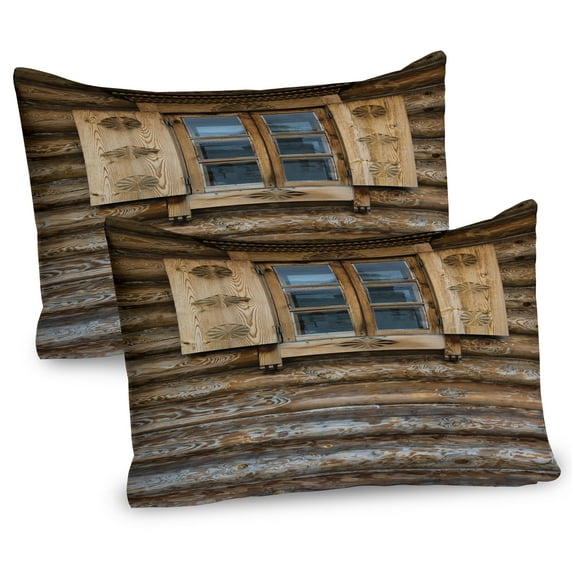 Ambesonne Rustic Pillow Sham 2 Pack, Wooden Cottage Shutter, 26"x20", Brown Beige