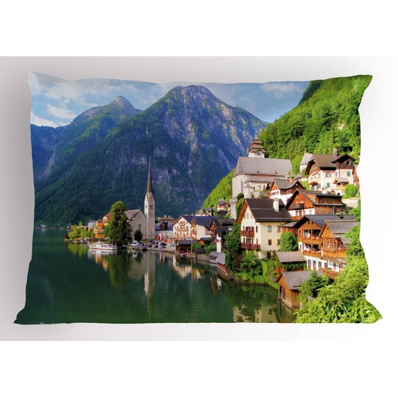 Ambesonne Rustic Pillow Sham, Alps Village Small Town, 26" X 20", Multicolor