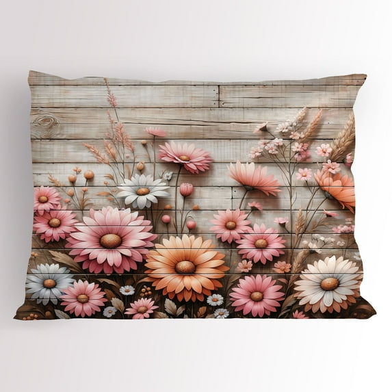 Ambesonne Rustic Pillow Sham, Cottagecore Meadow Flowers, 26" X 20", Pink Salmon and Pale Taupe