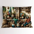 thumbnail image 1 of Ambesonne Rustic Pillow Sham, Grunge Ethnic Vases Objects, 26" X 20", Pale Brown Teal Cinnamon, 1 of 2
