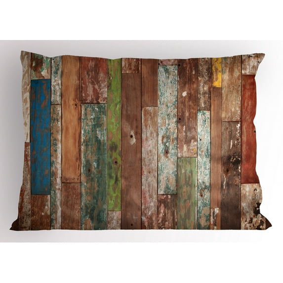 Ambesonne Rustic Pillow Sham, Grunge Style Planks Design, 26" X 20", Multicolor