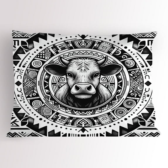 Ambesonne Rustic Pillow Sham, Southwestern Cow Sketch Art, 36" X 20", Charcoal Grey and White