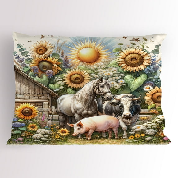 Ambesonne Rustic Pillow Sham, Vintage Rural Farmhouse Life, 36" X 20", Earth Yellow and Multicolor