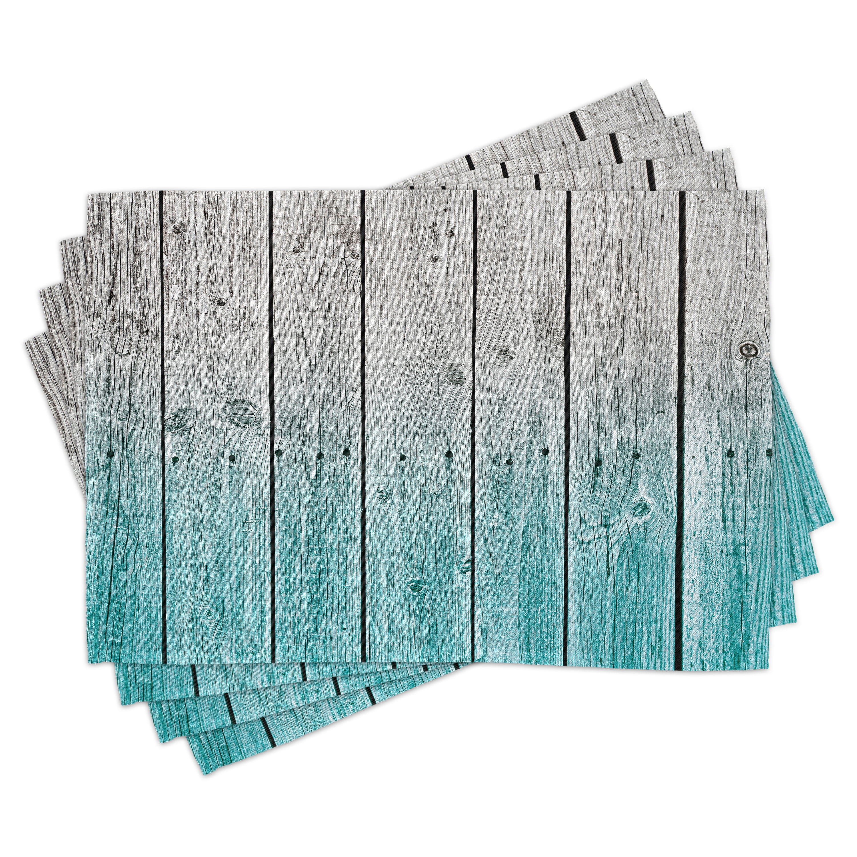 Teal and Grey Rustic Wood Panel Fabric Placemats Set