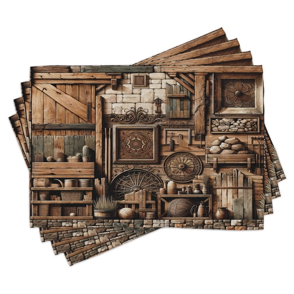 Ambesonne Rustic Place Mats Set of 4, Medieval Cottage Scene Art, Standard Size, Grey Teal Brown