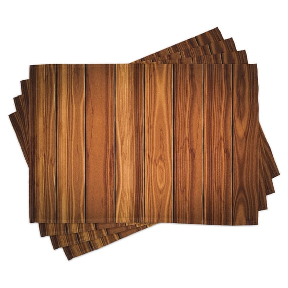 Ambesonne Rustic Place Mats Set of 4, Wooden Planks Image, Standard Size, Pale Caramel and Orange