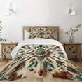 thumbnail image 1 of Ambesonne Rustic Quilted Bedspread Set 2 Pcs, Feathers and Arrows Folk Art, Twin Size, Redwood Teal Champagne, 1 of 5