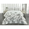 thumbnail image 1 of Ambesonne Rustic Quilted Bedspread Set 3 Pcs, Doodle Swirled Flowers, King Size, Black White, 1 of 5