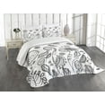 thumbnail image 1 of Ambesonne Rustic Quilted Bedspread Set 3 Pcs, Doodle Swirled Flowers, Queen Size, Black White, 1 of 5