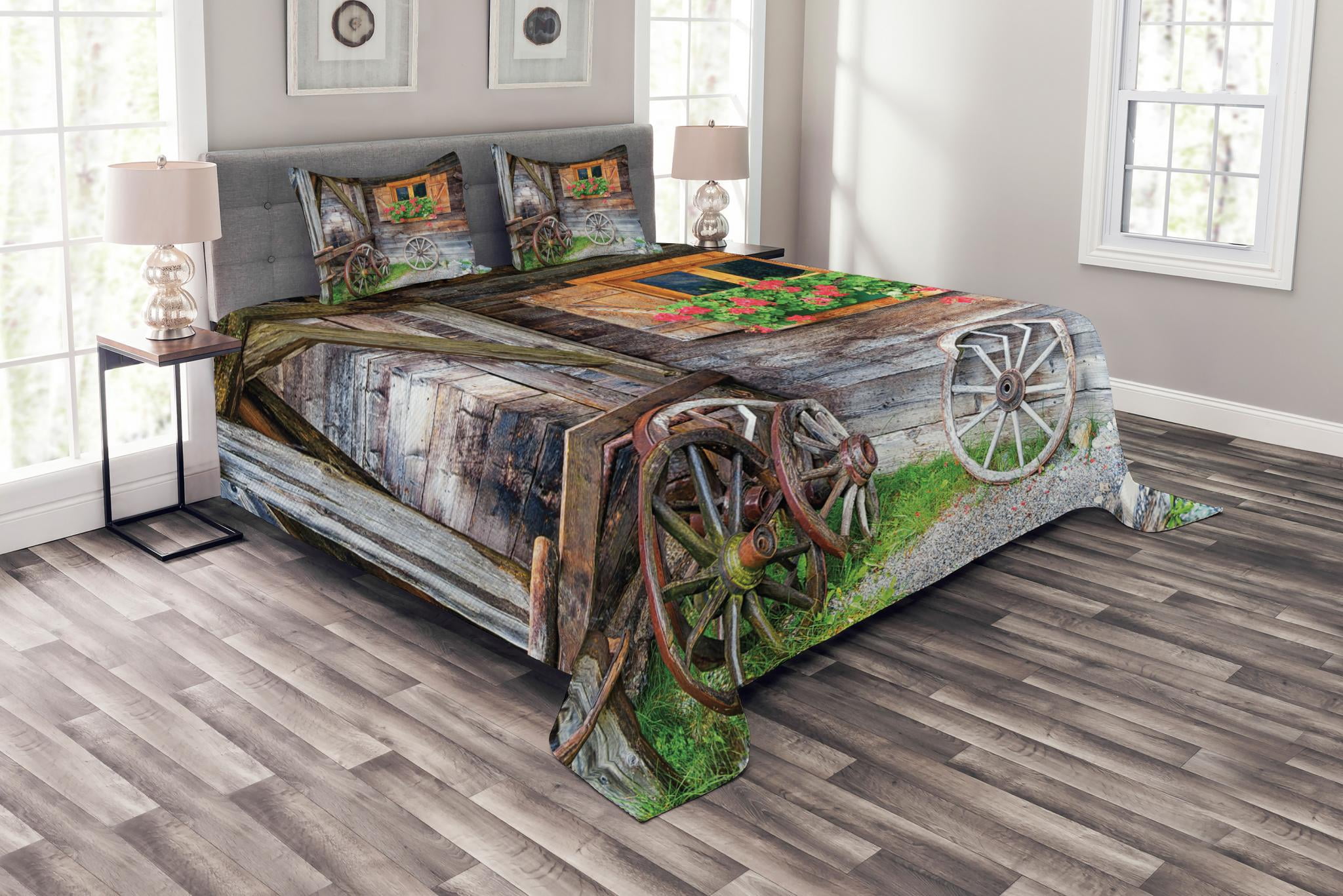 Ambesonne Rustic Quilted Bedspread Set 3 Pcs, Farmhouse Countryside ...