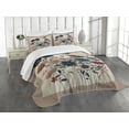 thumbnail image 1 of Ambesonne Rustic Quilted Bedspread Set 3 Pcs, Modern Botanical Wild Floral, King Size, Warm Taupe Dark Blue Ruby, 1 of 5