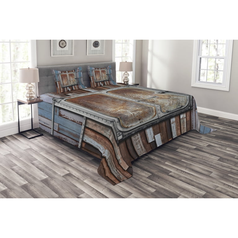 Lake Life Quilt Bedding Set - King Size Rustic Wooden Barn Bedspread With 2 Pillow Shams, Microfiber
