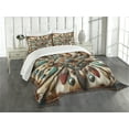 thumbnail image 1 of Ambesonne Rustic Quilted Bedspread Set 3 Pcs, Southwestern Square Feathers, Queen Size, Turquoise Cocoa and Redbrown, 1 of 5