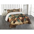 thumbnail image 1 of Ambesonne Rustic Quilted Coverlet 3 Pcs, Boho Earthy Feathers Mandala, Queen Size, Teal Cinnamon Brown, 1 of 4
