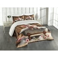 thumbnail image 1 of Ambesonne Rustic Quilted Coverlet 3 Pcs, Floral Pig Bubbly Barn Bath, King Size, Pink and Redwood, 1 of 4