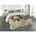 thumbnail image 1 of Ambesonne Rustic Quilted Coverlet 3 Pcs, Modern and Simple Bouquet, King Size, Night Blue Ruby and Champagne, 1 of 4