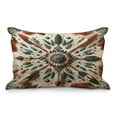 thumbnail image 1 of Ambesonne Rustic Quilted Pillowcover, Feathers and Arrows Folk Art, 30" x 20", Redwood Teal Champagne, 1 of 2
