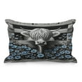 thumbnail image 1 of Ambesonne Rustic Quilted Pillowcover, Monochrome Farmhouse Cow, 30" x 20", Grey Black and Blue, 1 of 2