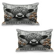 thumbnail image 1 of Ambesonne Rustic Quilted Pillowcover Set of 2, Vintage Farmhouse Cow Cheeks, 36" x 20", Grey Black and Orange, 1 of 1