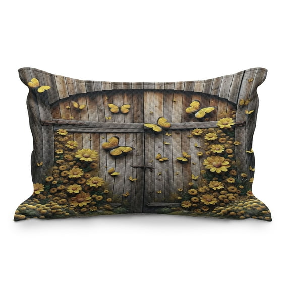Ambesonne Rustic Quilted Pillowcover, Yellow Farmhouse Romance, 36" x 20", Mustard Taupe Caramel