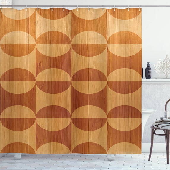 Ambesonne Rustic Shower Curtain, Abstract Oak Planks, 69"Wx84"L, Orange and Tan