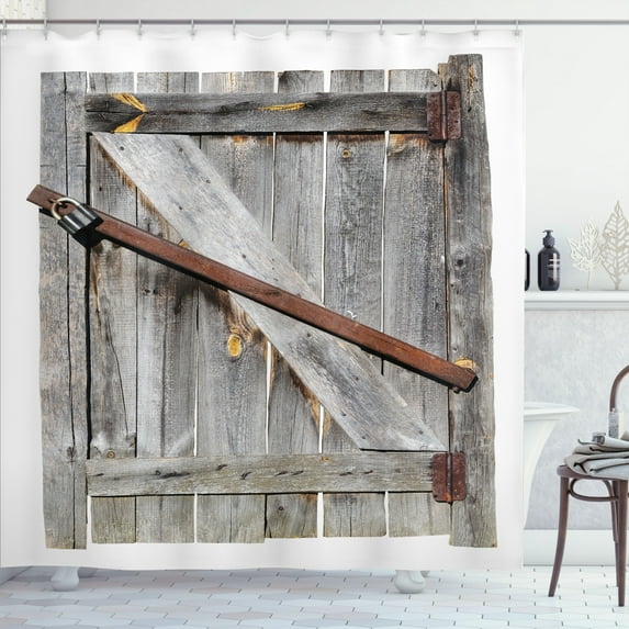 Ambesonne Rustic Shower Curtain, Aged Wooden Barn Door, 69"Wx84"L, Brown