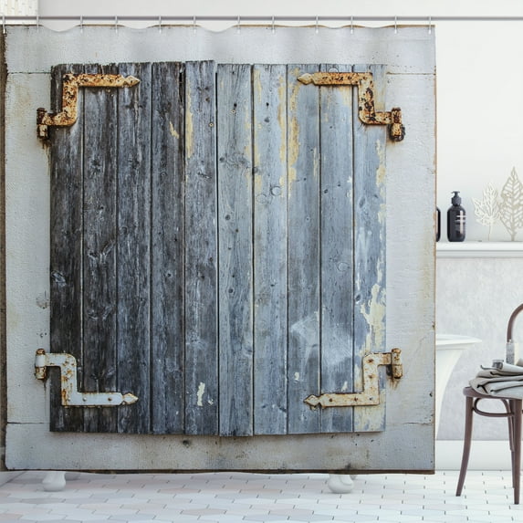 Ambesonne Rustic Shower Curtain, Antique Wooden Window, 69"Wx84"L, Charcoal
