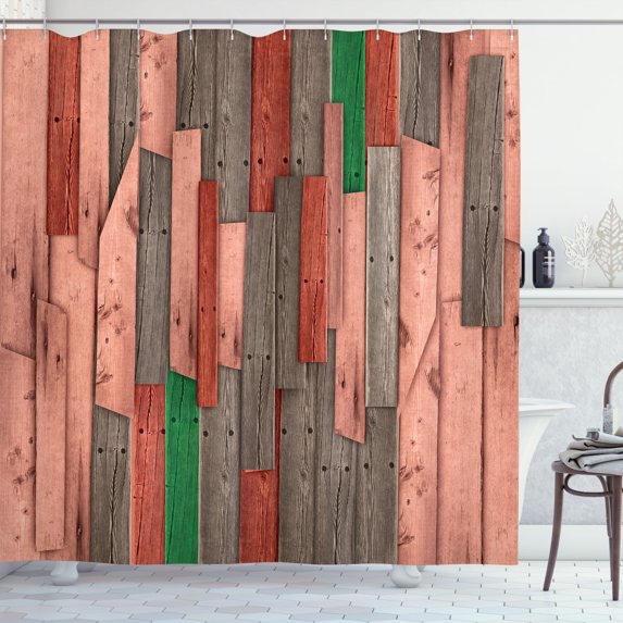 Ambesonne Rustic Shower Curtain, Barn House Door Print Farm, 69"Wx70"L, Green Salmon