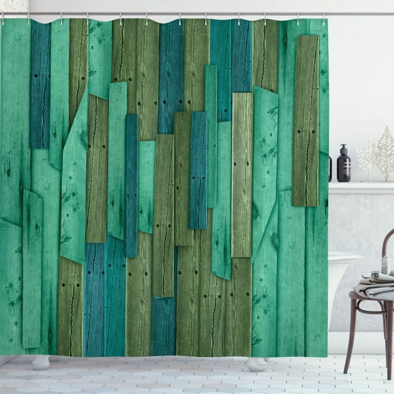 Ambesonne Rustic Shower Curtain, Barn House Door Print Farm, 69"Wx75"L, Fern Green