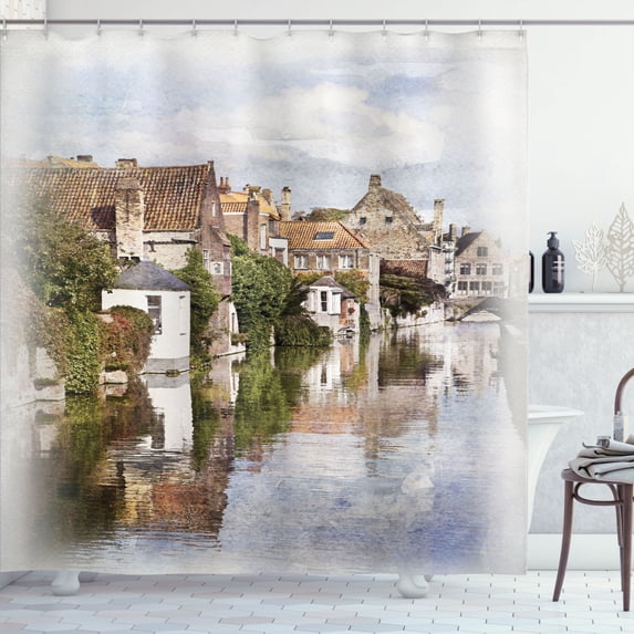 Ambesonne Rustic Shower Curtain, Brugge Canal View, 69"Wx84"L, Multicolor