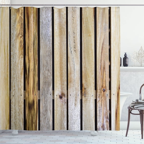 Ambesonne Rustic Shower Curtain, Country Timber Fence, 69"Wx70"L, Brown