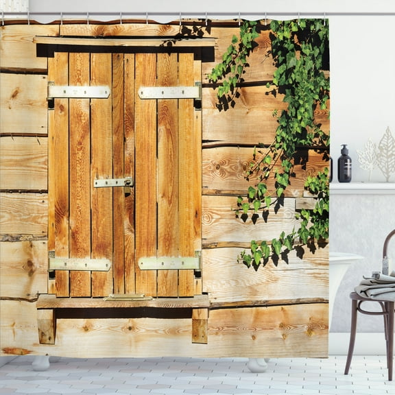 Ambesonne Rustic Shower Curtain, Countryside Shutters, 69"Wx70"L, Beige Green