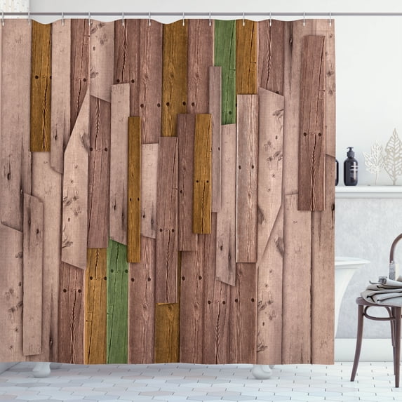 Ambesonne Rustic Shower Curtain, Grunge Barn Door Farm Art, 69"Wx84"L, Cocoa
