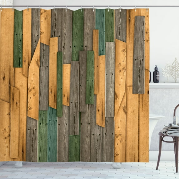 Ambesonne Rustic Shower Curtain, Grunge Barn Door Farm Art, 69"Wx84"L, Green Brown