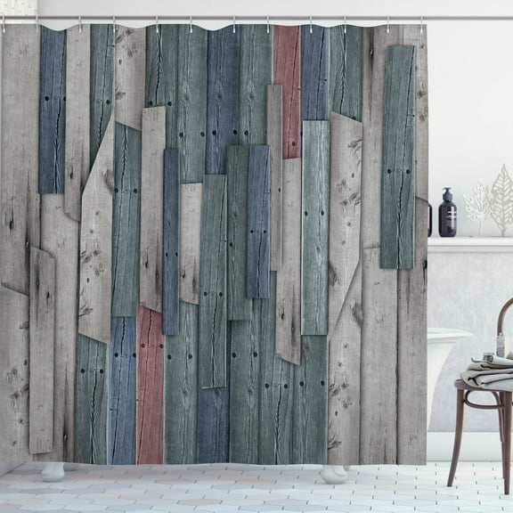 Ambesonne Rustic Shower Curtain, Grunge Barn Door Farm Art, 69"Wx84"L, Grey Rust