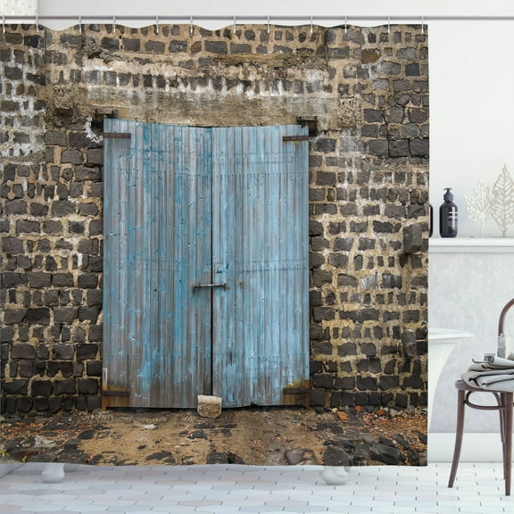 Ambesonne Rustic Shower Curtain, Medieval Stone Wall, 69"Wx75"L, Blue Grey