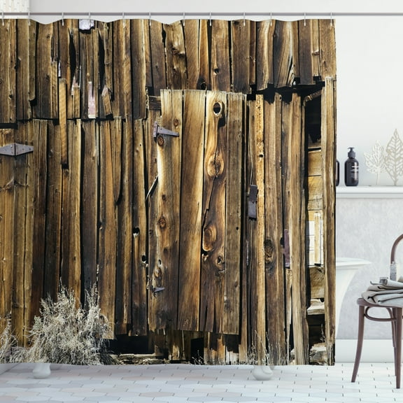 Ambesonne Rustic Shower Curtain, Oak Barn Timber Door, 69"Wx75"L, Brown