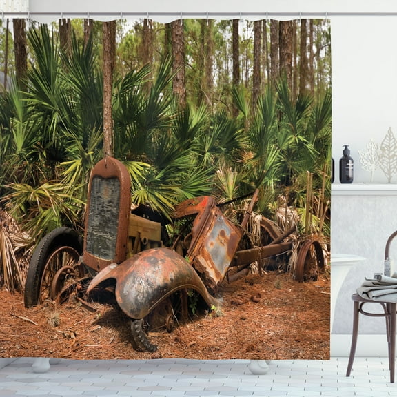 Ambesonne Rustic Shower Curtain, Tropical Forest Palms, 69"Wx75"L, Brown Green