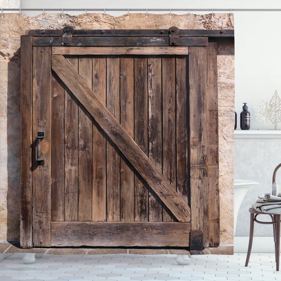 Ambesonne Rustic Shower Curtain, Vintage Sliding Door, 69"Wx84"L, Brown Beige