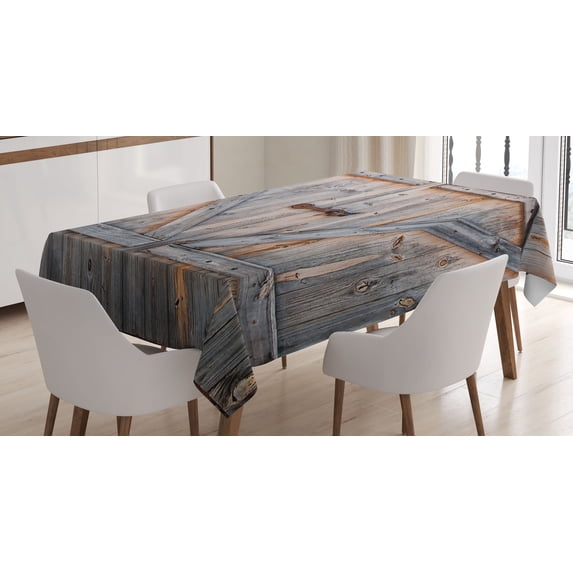Ambesonne Rustic Tablecloth Rectangular Table Cover, American Country Style, 60"x84", Pale Brown and Grey