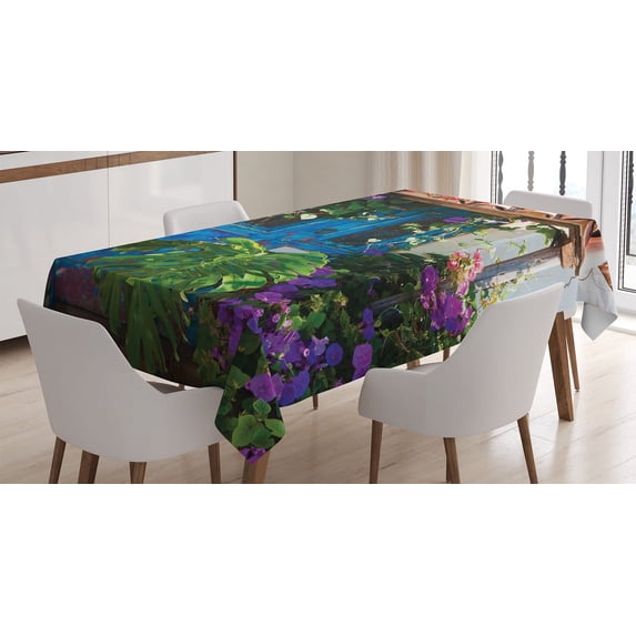 Ambesonne Rustic Tablecloth Rectangular Table Cover, Palm Leaves Scene, 60"x84", Multicolor