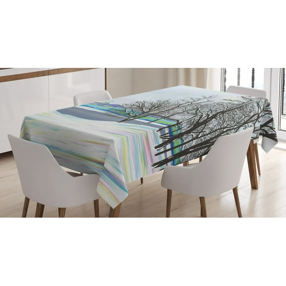 Ambesonne Rustic Tablecloth Rectangular Table Cover, Rural Winter Forest Art, 60"x84", Multicolor