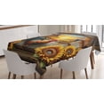 thumbnail image 1 of Ambesonne Rustic Tablecloth Rectangular Table Cover, Sunset Rooster Sunflowers, 60"x84", Earth Yellow and Caramel, 1 of 3