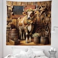 thumbnail image 1 of Ambesonne Rustic Tapestry Queen Size, Grunge Old Glory Barn Cow, 88"x88", Amber and Caramel, 1 of 2