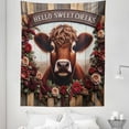 thumbnail image 1 of Ambesonne Rustic Tapestry Twin Size, Vintage Cottagecore Art Cow, 68"x88", Redbrown Maroon Taupe, 1 of 2