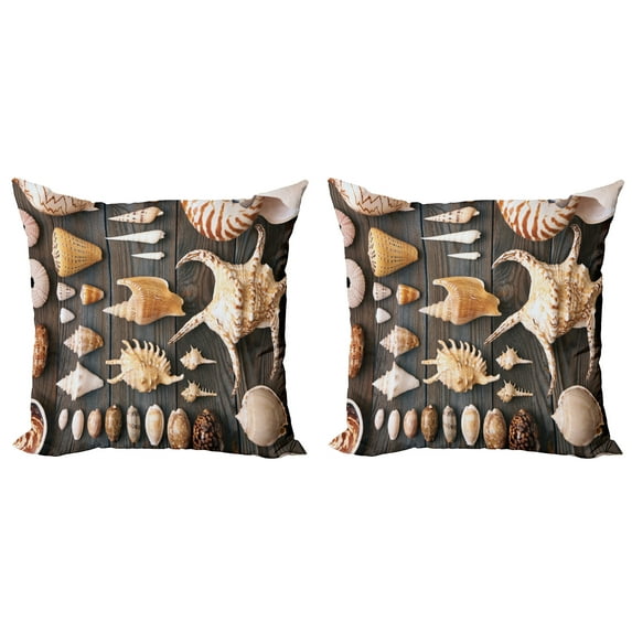 Ambesonne Rustic Throw Pillow Cover 2 Pack, Countryside Beach Shell, 18", Multicolor