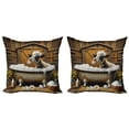 thumbnail image 1 of Ambesonne Rustic Throw Pillow Cover 2 Pack, Cow in Bubbly Bathtub Barn, 24", Caramel Yellow and Brown, 1 of 7