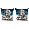 thumbnail image 1 of Ambesonne Rustic Throw Pillow Cover 2 Pack, Ethnic Night Woods Moon Cow, 24", Petrol Blue and Burnt Sienna, 1 of 7