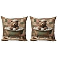 thumbnail image 1 of Ambesonne Rustic Throw Pillow Cover 2 Pack, Farmhouse Grizzly Bear Bath, 16", Chocolate Rose Green, 1 of 7